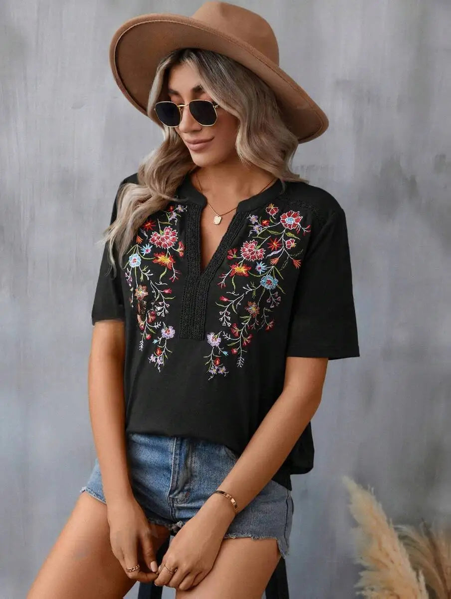 Catania Embroidered V-Neck T-shirt