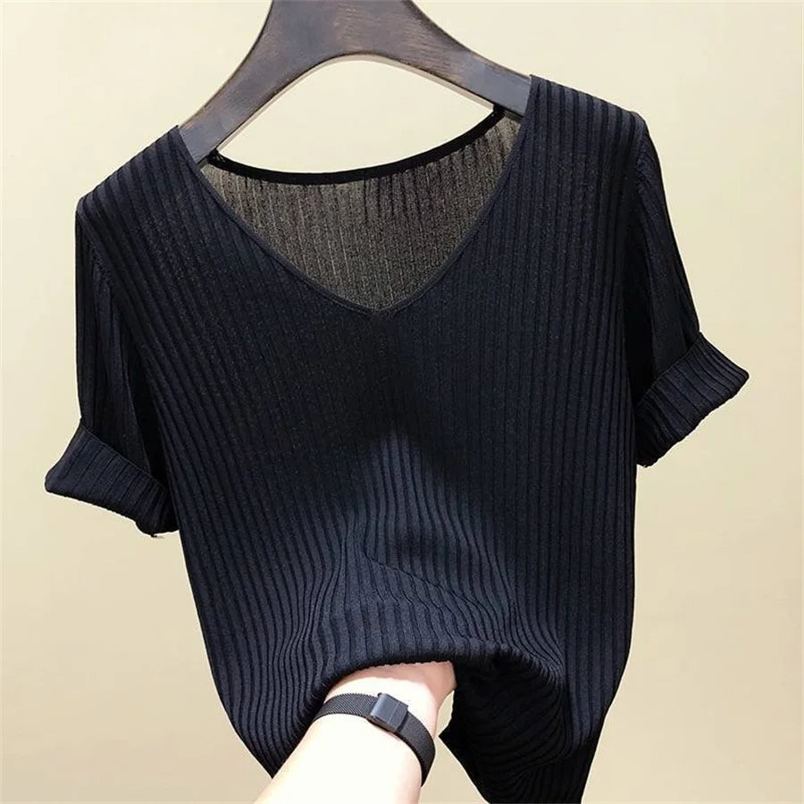 Blend Color V-Neck Blouse