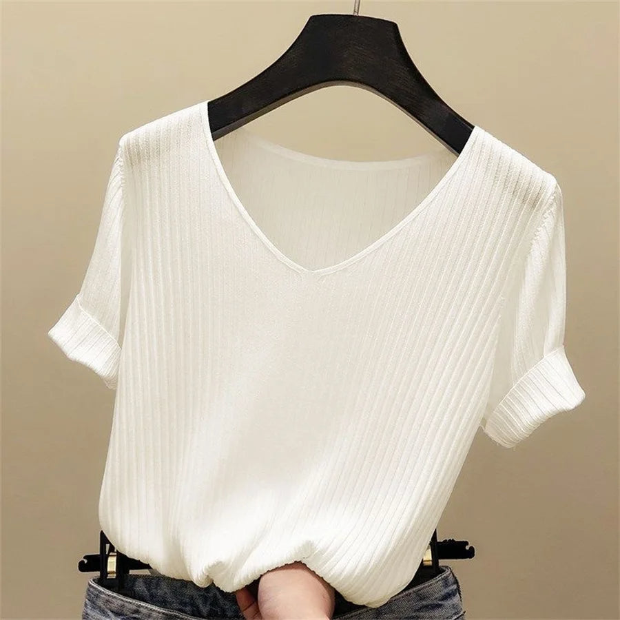 Blend Color V-Neck Blouse